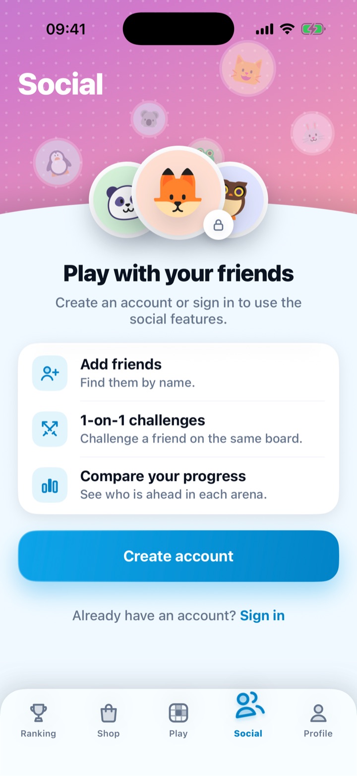The Social tab with friends and challenges